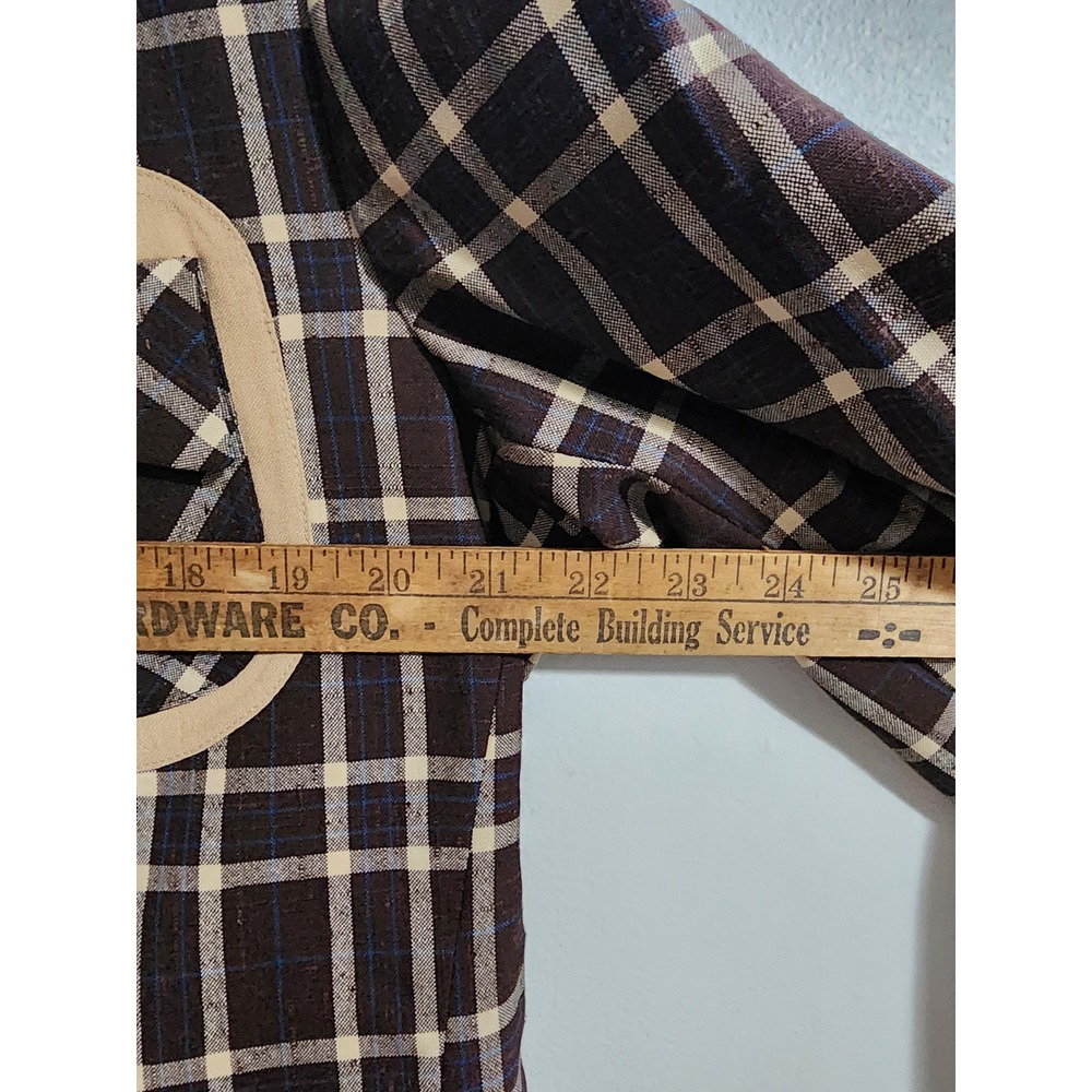 Vintage Jules de Berguae Plaid Blazer Eric Salm Chicago Brown Tan 44W38 Mens 43R - Picture 6 of 7